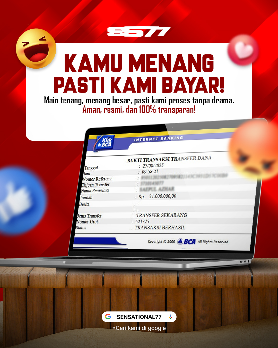 SENSATIONAL77 JACKPOT SLOT - PRAGMATIC PLAY - WILD WILD JOKER Rp 31.000.000.- LUNAS!