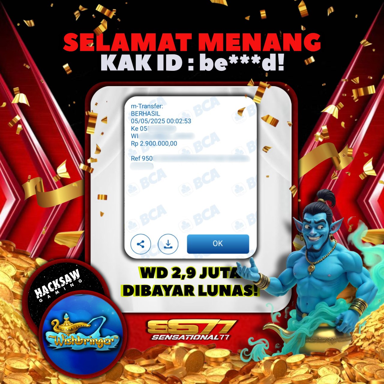 SENSATIONAL77 JACKPOT SLOT - HACKSAW - WISHBRINGER Rp 2.900.000.- LUNAS 