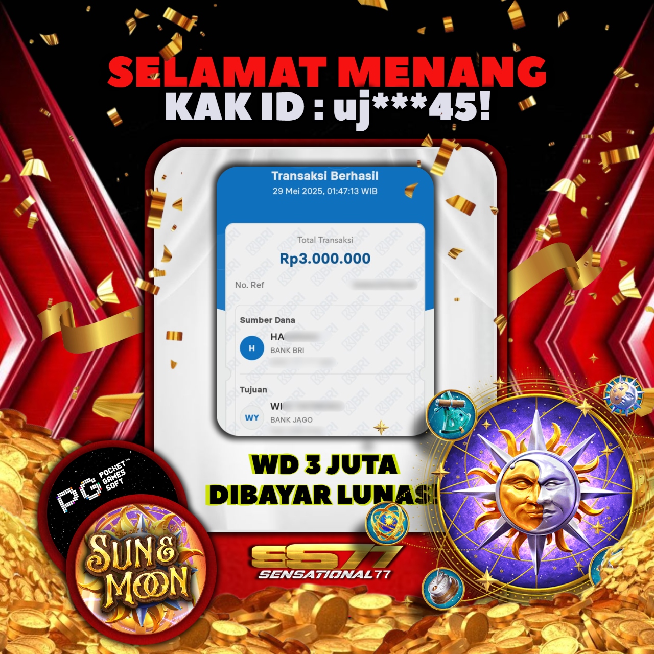 SENSATIONAL77 JACKPOT SLOT - PG SOFT - DESTINY OF SUN AND MOON Rp 3.000.000.- LUNAS 
